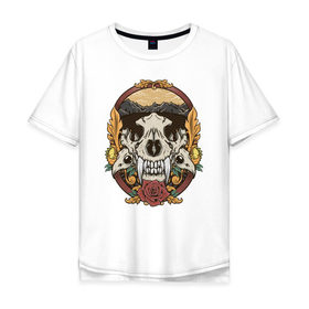 Мужская футболка хлопок Oversize с принтом Череп Тигра , 100% хлопок | свободный крой, круглый ворот, “спинка” длиннее передней части | Тематика изображения на принте: горы | природа | тигр | череп