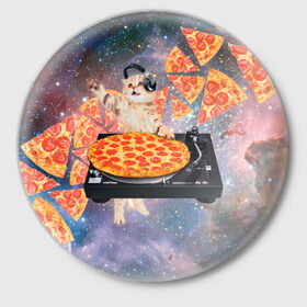 Значок с принтом Кот Диджей ,  металл | круглая форма, металлическая застежка в виде булавки | Тематика изображения на принте: cat | cosmos | dj | fast | fastfood | food | meme | party | pizza | space | вечеринка | диджей | еда | космос | кошак | кошка | мем | пицца | фастфуд