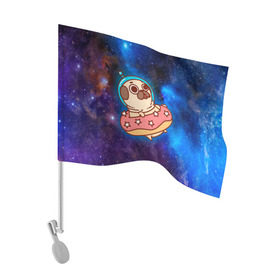 Флаг для автомобиля с принтом Мопс Космонавт , 100% полиэстер | Размер: 30*21 см | cosmos | pug | space | космос | мопсик