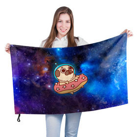 Флаг 3D с принтом Мопс Космонавт , 100% полиэстер | плотность ткани — 95 г/м2, размер — 67 х 109 см. Принт наносится с одной стороны | cosmos | pug | space | космос | мопсик