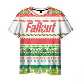Мужская футболка 3D с принтом Fallout Новогодний , 100% полиэфир | прямой крой, круглый вырез горловины, длина до линии бедер | 