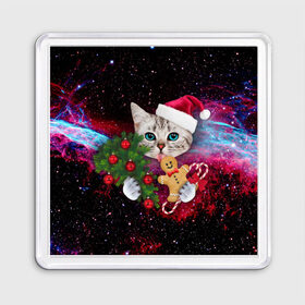 Магнит 55*55 с принтом astro cat , Пластик | Размер: 65*65 мм; Размер печати: 55*55 мм | art | cat | new year | pizza | space | абстракция | еда | ёлка | звезды | киса | космос | кот | кот в космосе | кот с едой | котенок | котик | кошка | новый год | пицца | праздник | рождество | шапка