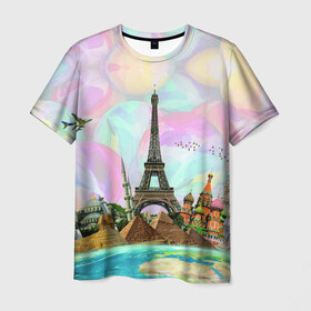 Мужская футболка 3D с принтом Туризм , 100% полиэфир | прямой крой, круглый вырез горловины, длина до линии бедер | биг бен | египет | земля | кремль | лондон | москва | небо | океан | париж | пиза | пизанская башня | пирамиды | птицы | путешествия | самлет | страна | тайланд | туризм | часы