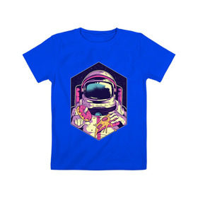 Детская футболка хлопок с принтом Космонавт с Едой , 100% хлопок | круглый вырез горловины, полуприлегающий силуэт, длина до линии бедер | астронавт | в космосе | галактика | еда | звезды | космонавт | космос | пицца | пончик