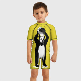 Детский купальный костюм 3D с принтом панда , Полиэстер 85%, Спандекс 15% | застежка на молнии на спине | арт | краска | медведь | панда