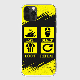 Чехол для iPhone 12 Pro Max с принтом PUBG , Силикон |  | battle royal | eat | loot | playerunknowns battlegrounds | pubg | repeat | sleep | вектор | грабить | гранж | есть | игра | пабг | повторять | пубг | сон