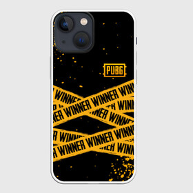 Чехол для iPhone 13 mini с принтом PUBG | ПАБГ WINNER YELLOW ,  |  | action | battle royal | battle royale | game | play | playerunknowns battlegrounds | pubg | winner winner chiken dinner | батл роял | желтая лента | не пересекать | рояль | шутер