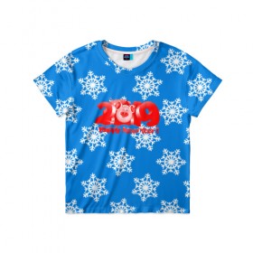 Детская футболка 3D с принтом НОВЫЙ ГОД 2019 , 100% гипоаллергенный полиэфир | прямой крой, круглый вырез горловины, длина до линии бедер, чуть спущенное плечо, ткань немного тянется | christmas | new year | pig | snow | год свиньи | ёлка | зима | кабан | каникулы | новогодний паттерн | новый год | праздник | рождество | свинья | снег | снежинки