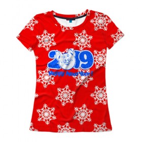 Женская футболка 3D с принтом HAPPY NEW YEAR 2019 , 100% полиэфир ( синтетическое хлопкоподобное полотно) | прямой крой, круглый вырез горловины, длина до линии бедер | christmas | new year | pig | snow | год свиньи | ёлка | зима | кабан | каникулы | новогодний паттерн | новый год | праздник | рождество | свинья | снег | снежинки