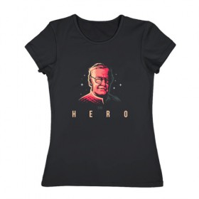 Женская футболка хлопок с принтом Stan Lee. The Hero , 100% хлопок | прямой крой, круглый вырез горловины, длина до линии бедер, слегка спущенное плечо | комиксы | стен ли | стэн
