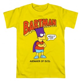 Мужская футболка хлопок с принтом Барт Симпсон , 100% хлопок | прямой крой, круглый вырез горловины, длина до линии бедер, слегка спущенное плечо. | bart simpson | simpsons | барт | барт симпсон | бартмен | симпcоны | супергерой