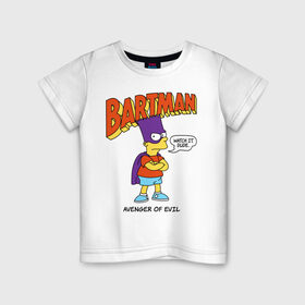 Детская футболка хлопок с принтом Барт Симпсон , 100% хлопок | круглый вырез горловины, полуприлегающий силуэт, длина до линии бедер | bart simpson | simpsons | барт | барт симпсон | бартмен | симпcоны | супергерой