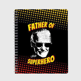 Тетрадь с принтом Stan Lee Father of Superhero , 100% бумага | 48 листов, плотность листов — 60 г/м2, плотность картонной обложки — 250 г/м2. Листы скреплены сбоку удобной пружинной спиралью. Уголки страниц и обложки скругленные. Цвет линий — светло-серый
 | Тематика изображения на принте: avengers | father | hero | hulk | iron | lee | man | stan | stan lee | stanlee | superhero | thor | анти | герой | железный | комиксы | лии | мстители | отец | стен | стенли | стэн ли | супер | супергероев | тор | халк | человек