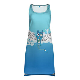 Платье-майка 3D с принтом Happy Aye! (Fairy Tail) , 100% полиэстер | полуприлегающий силуэт, широкие бретели, круглый вырез горловины, удлиненный подол сзади. | anime | blue | cat | fairy tail | happy | аниме | кот | кошка | синий | хвост феи | хэппи