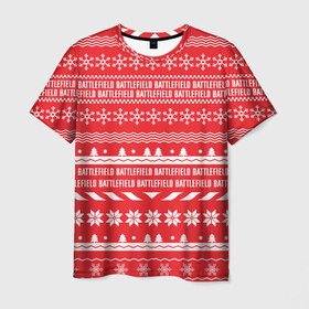 Мужская футболка 3D с принтом Новогодний BATTLEFIELD , 100% полиэфир | прямой крой, круглый вырез горловины, длина до линии бедер | 2019 | битвы | год | новый | олени | поле | рождество | снежинки | тактический | узор | шутер