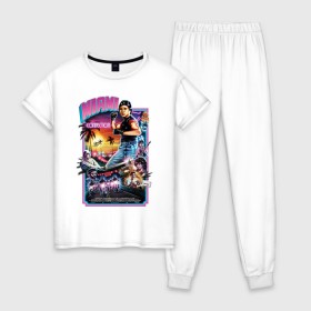 Женская пижама хлопок с принтом Miami Connection , 100% хлопок | брюки и футболка прямого кроя, без карманов, на брюках мягкая резинка на поясе и по низу штанин | 80s | retro | retrowave | synthwave | фильм