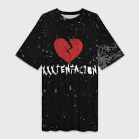 Платье-футболка 3D с принтом XXXTentacion Red Broken Heart ,  |  | broken | dead | heart | king | legend | music | rap | rapper | red | revenge | rip | xtentation | xxtennation | xxx | xxxtentacion | красное | мертв | музыка | память | разбитое | репер | рип | рэп | сердце | тентасьон | умер