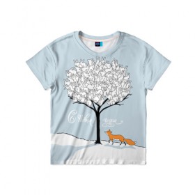 Детская футболка 3D с принтом Зайцы на дереве , 100% гипоаллергенный полиэфир | прямой крой, круглый вырез горловины, длина до линии бедер, чуть спущенное плечо, ткань немного тянется | 2019 | год | дерево | дикие | животные | зайцы | зима | испуг | кролики | лесные | лиса | лисичка | мода | моло | на дереве | новый год | подарок | поздравление | праздник | рисунок | рождество | с новым годом