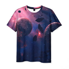 Мужская футболка 3D с принтом КОСМОС , 100% полиэфир | прямой крой, круглый вырез горловины, длина до линии бедер | Тематика изображения на принте: galaxy | nebula | space | star | абстракция | вселенная | галактика | звезда | звезды | космический | планеты