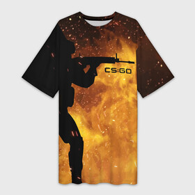 Платье-футболка 3D с принтом CS:GO Fire ,  |  | asiimov | counter | counter strike | counterstrike | cs go | cs:go | csgo | cyrex | fire | flame | global | offensive | strike | гоу | каэс | контер | контр | контра | контрстрайк | огонь | страйк | сы пщ