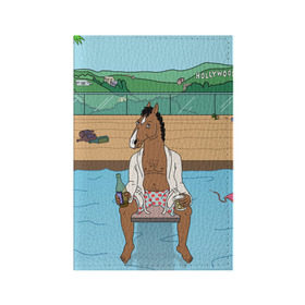 Обложка для паспорта матовая кожа с принтом Конь БоДжек , натуральная матовая кожа | размер 19,3 х 13,7 см; прозрачные пластиковые крепления | bojack | hollywood | horseman | бассейн | боджек | конь