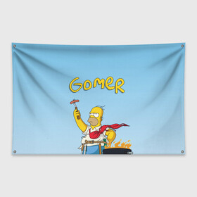 Флаг-баннер с принтом Гомер , 100% полиэстер | размер 67 х 109 см, плотность ткани — 95 г/м2; по краям флага есть четыре люверса для крепления | gomer | simpsons | барбекю | гомер | симпсон