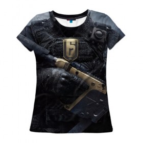 Женская футболка 3D с принтом Rainbow Six: Siege , 100% полиэфир ( синтетическое хлопкоподобное полотно) | прямой крой, круглый вырез горловины, длина до линии бедер | pvp | воин | герой | дым | огонь | оружия | пламя | призрак | снайпер | сражения | тактический | туман | шутер