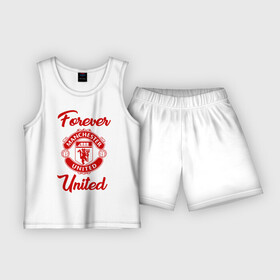 Детская пижама с шортами хлопок с принтом Манчестер Юнайтед ,  |  | Тематика изображения на принте: manchester | manchester united | mufc | red devils | красные дьяволы | манчестер | манчестер юнайтед | фанатская | футбольная | футбольный клуб | юнайтед