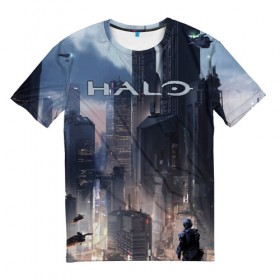 Мужская футболка 3D с принтом Halo , 100% полиэфир | прямой крой, круглый вырез горловины, длина до линии бедер | combat | evolved | fps | космос | медиа | научно | ореол | оружия | сага | стратегия | трилогия | фантастика | франшиза