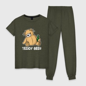 Женская пижама хлопок с принтом Teddy Beer , 100% хлопок | брюки и футболка прямого кроя, без карманов, на брюках мягкая резинка на поясе и по низу штанин | медведь | миша | мишка | тедди | юмор