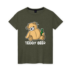 Женская футболка хлопок с принтом Teddy Beer , 100% хлопок | прямой крой, круглый вырез горловины, длина до линии бедер, слегка спущенное плечо | медведь | миша | мишка | тедди | юмор