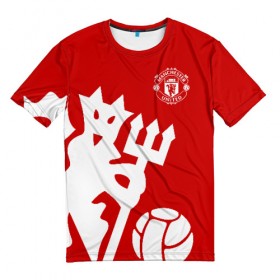 Мужская футболка 3D с принтом Манчестер Юнайтед , 100% полиэфир | прямой крой, круглый вырез горловины, длина до линии бедер | manchester | manchester united | mufc | red devils | клубная | красные дьяволы | манчестер | манчестер юнайтед | фанатская | футбольная | футбольный клуб | юнайтед