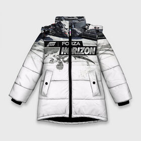 Зимняя куртка для девочек 3D с принтом Forza Horizon , ткань верха — 100% полиэстер; подклад — 100% полиэстер, утеплитель — 100% полиэстер. | длина ниже бедра, удлиненная спинка, воротник стойка и отстегивающийся капюшон. Есть боковые карманы с листочкой на кнопках, утяжки по низу изделия и внутренний карман на молнии. 

Предусмотрены светоотражающий принт на спинке, радужный светоотражающий элемент на пуллере молнии и на резинке для утяжки. | Тематика изображения на принте: games | playground | авто | гонки | горизонт | машины | сила | фестиваль | форза | хоризон
