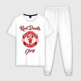 Мужская пижама хлопок с принтом Манчестер Юнайтед , 100% хлопок | брюки и футболка прямого кроя, без карманов, на брюках мягкая резинка на поясе и по низу штанин
 | Тематика изображения на принте: manchester | manchester united | mufc | red devils | клубная | красные дьяволы | манчестер | манчестер юнайтед | фанатская | футбольная | футбольный клуб | юнайтед