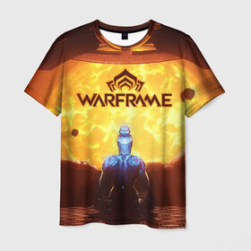Мужская футболка 3D с принтом Warframe , 100% полиэфир | прямой крой, круглый вырез горловины, длина до линии бедер | бумеранг | коса | мечь | нож | оружие | перчатки | пистолет | топор | шутер | экзоскелет