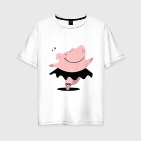 Женская футболка хлопок Oversize с принтом Dancing Pig , 100% хлопок | свободный крой, круглый ворот, спущенный рукав, длина до линии бедер
 | 2019 | дед мороз | дом | елка | желание | животные | зима | кабан | милый | мороз | настроение | новый год | пеппа | подарок | позитив | поросенок | праздник | радость | рождество | салют | санта клаус