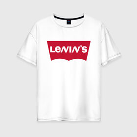 Женская футболка хлопок Oversize с принтом LENINS , 100% хлопок | свободный крой, круглый ворот, спущенный рукав, длина до линии бедер
 | бренд | коммунизм | комсомол | ленин | партия | революция
