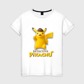 Женская футболка хлопок с принтом Detetive Pikachu , 100% хлопок | прямой крой, круглый вырез горловины, длина до линии бедер, слегка спущенное плечо | detective | picachu | pokemon | детектив | пикачу | покемон