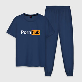 Мужская пижама хлопок с принтом PornHub , 100% хлопок | брюки и футболка прямого кроя, без карманов, на брюках мягкая резинка на поясе и по низу штанин
 | Тематика изображения на принте: brazzers | браззерс