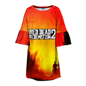 Детское платье 3D с принтом red dead redemption 2 , 100% полиэстер | прямой силуэт, чуть расширенный к низу. Круглая горловина, на рукавах — воланы | game | red dead | red dead redemption 2 | redemption 2 | rockstar games | бандиты | дикий запад | игры | ковбои | оружие