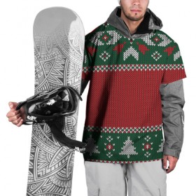 Накидка на куртку 3D с принтом Вязаный узор , 100% полиэстер |  | background | christmas | winter | вязаный | вязаный узор | елки | зима | праздник | рождество | узор | фон