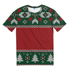 Мужская футболка 3D с принтом Вязаный узор , 100% полиэфир | прямой крой, круглый вырез горловины, длина до линии бедер | background | christmas | winter | вязаный | вязаный узор | елки | зима | праздник | рождество | узор | фон