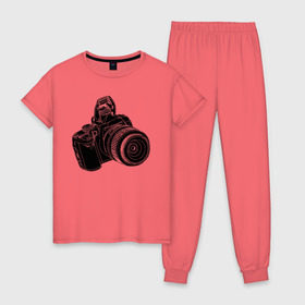 Женская пижама хлопок с принтом зеркалка , 100% хлопок | брюки и футболка прямого кроя, без карманов, на брюках мягкая резинка на поясе и по низу штанин | фото | фотограф | фотография