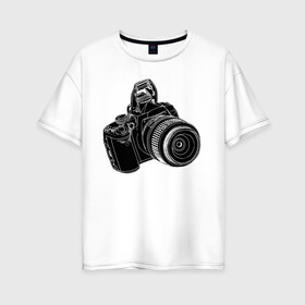 Женская футболка хлопок Oversize с принтом зеркалка , 100% хлопок | свободный крой, круглый ворот, спущенный рукав, длина до линии бедер
 | фото | фотограф | фотография