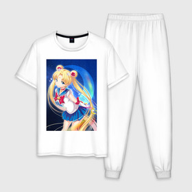 Мужская пижама хлопок с принтом SailorMoon , 100% хлопок | брюки и футболка прямого кроя, без карманов, на брюках мягкая резинка на поясе и по низу штанин
 | sm | аниме | арт