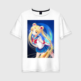 Женская футболка хлопок Oversize с принтом SailorMoon , 100% хлопок | свободный крой, круглый ворот, спущенный рукав, длина до линии бедер
 | sm | аниме | арт