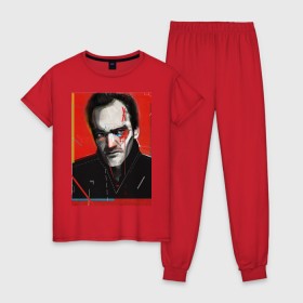 Женская пижама хлопок с принтом Tarantino , 100% хлопок | брюки и футболка прямого кроя, без карманов, на брюках мягкая резинка на поясе и по низу штанин | 
