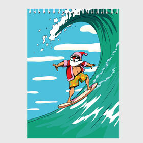Скетчбук с принтом Cool Santa , 100% бумага
 | 48 листов, плотность листов — 100 г/м2, плотность картонной обложки — 250 г/м2. Листы скреплены сверху удобной пружинной спиралью | Тематика изображения на принте: cool | creative | design | holiday | merry christmas | new year | sea | summer | surfing | wave | волна | дизайн | канары | креатив | круто | лето | море | новый год | рождество | сёрфинг