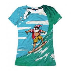 Женская футболка 3D с принтом Cool Santa , 100% полиэфир ( синтетическое хлопкоподобное полотно) | прямой крой, круглый вырез горловины, длина до линии бедер | cool | creative | design | holiday | merry christmas | new year | sea | summer | surfing | wave | волна | дизайн | канары | креатив | круто | лето | море | новый год | рождество | сёрфинг