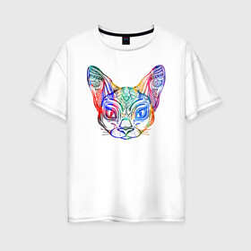 Женская футболка хлопок Oversize с принтом Разноцветная мордашка кота , 100% хлопок | свободный крой, круглый ворот, спущенный рукав, длина до линии бедер
 | большие уши | гипно кот | кот | котик | кошка | лицо | уши | ушной | цветная